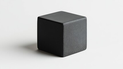 A smooth black cube with a matte finish, isolated on a white background