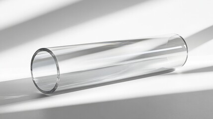 A smooth cylinder with a glass-like texture and reflective highlights, placed on a white surface