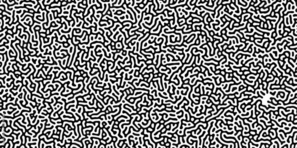 Poster Turing reaction diffusion monochrome seamless pattern with chaotic motion .Linear design with biological shapes. Organic lines in memphis. abstract turing organic wallpaper background .	