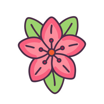 pink flower with green leaves clip art preview