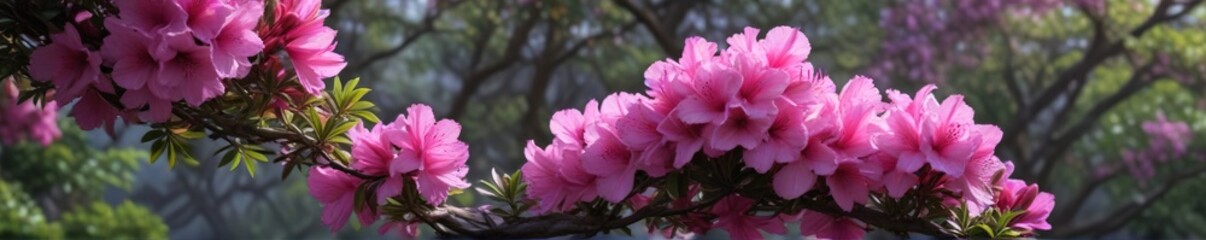 Fototapeta premium Azaleas blooming on a tree branch with pink and purple flowers , nature, azalea, garden