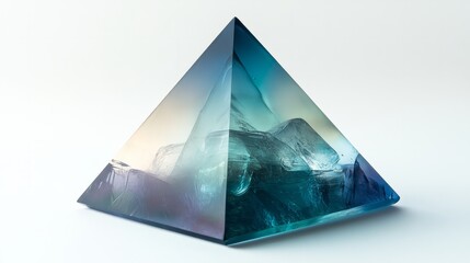 A translucent pyramid with a gradient of blue and green, centered on a clean white background