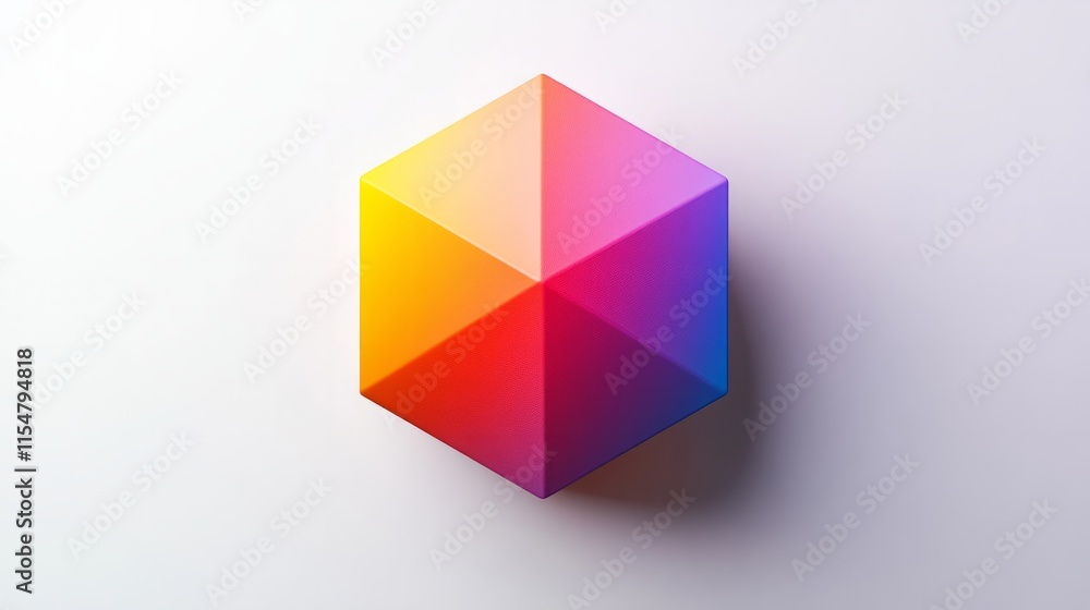 Poster a vibrant hexagonal 3d prism with a matte texture, isolated on a white background