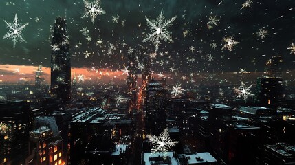 Fototapeta premium Snowy Night in Futuristic Cityscape: A Digital Painting