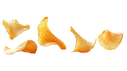 Crispy Potato Chips in Various Positions on a transparent background, Perfect Snack for Any Occasion