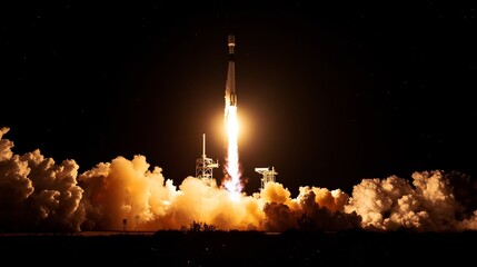 Night Launch of SpaceX Falcon 9 Rocket into Space