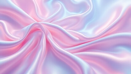 Obraz premium Banner background with Glossy iridescent pastel pink, blue, purple flowing fabric waves texture. Abstract holographic gradient textile pattern. Synthwave, Vaporwave, Retrowave, retro futurism style