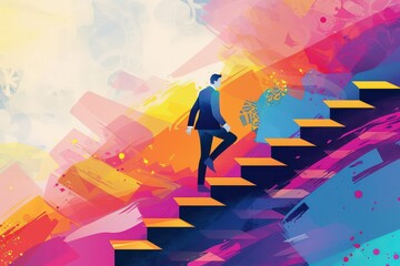 Vibrant Cartoon Style Illustration of Career Growth Steps