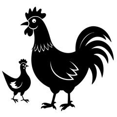 hen and chicken isolated standing 