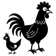 hen and chicken isolated standing 