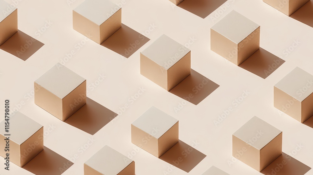 Poster geometric cubes in soft light with compelling shadows on surface