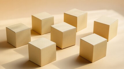 Minimalist Composition of Beige Cubes on Soft Background Light