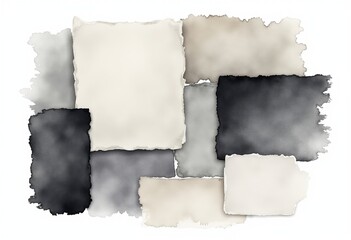 Obraz premium Artistic Watercolor Collage: Unique Grey and Black Fabric Cutouts for Digital Backgrounds and Clip Art 