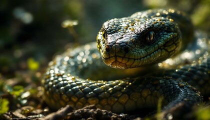 Fototapeta premium A big snake in jungle with a wonderful background