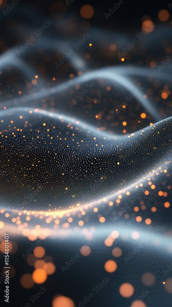 Poster abstract waves with glowing particles create a dynamic, digital atmosphere.