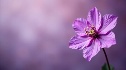 Obraz premium A Delicate Lavender Blossom, Softly Illuminated Against a Blurred Purple Background, Evokes Serenity and Grace