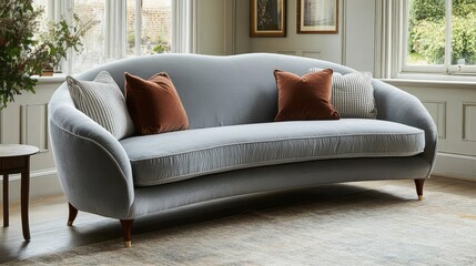 Elegant Curved Sofa with Decorative Cushions in Modern Living Room