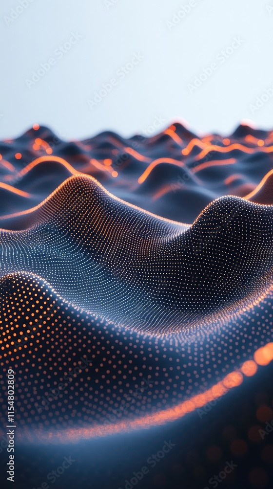 Poster abstract representation of waves with a textured surface and glowing highlights.