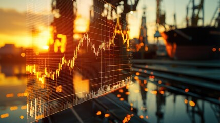 Economic Decline Concept - Barrels of Oil with Declining Graphs on Shipping Dock