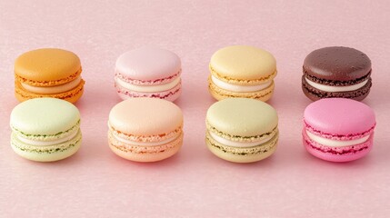 Obraz premium Colorful French Macarons Arranged on a Soft Pink Background