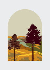 A serene nature landscape background designed as well art. Features minimalist foliage line art.