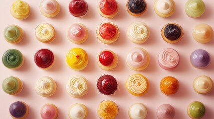 Colorful Cupcakes with Swirled Frosting on a Light Background