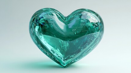 A glossy emerald green 3D-rendered heart with vibrant highlights on a plain white background