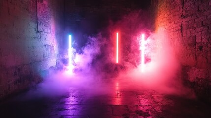 Fototapeta premium Ethereal Smoke in an Empty Room with Vibrant Neon Lights