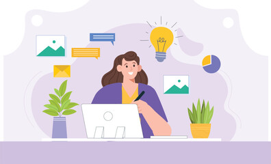 A vibrant design highlighting collaborative problem-solving using digital tools, interactive charts, and analytics.