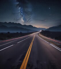 Fototapeta premium Nighttime photography of a deserted highway under starry sky, highway, auopista torreon coahuila