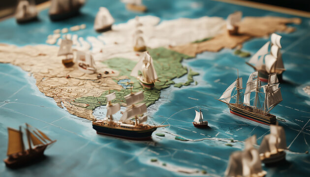 A detailed map of a maritime trade route.  Generative AI.