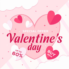 valentine's big sale promotion illustration in paper art style