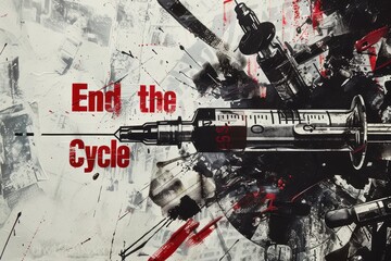 Fototapeta premium Powerful Anti-Drug Message: Fist Shatters Syringe in Urban Art Representation for Awareness Campaigns