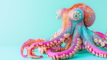 Naklejka premium Colorful Octopus on Soft Mint Background with Bright Details
