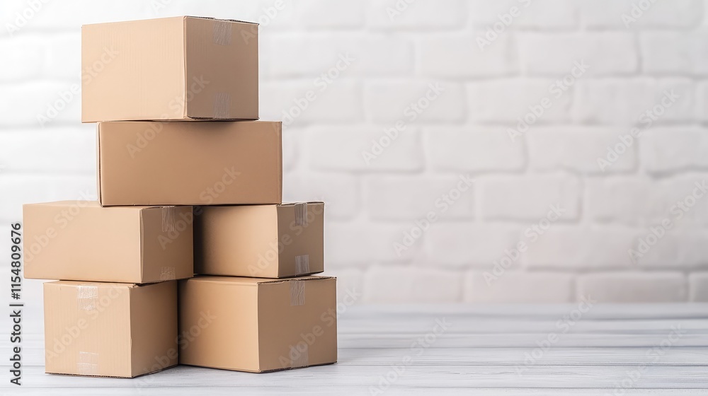 Aufkleber stacked cardboard boxes in a bright and minimalistic setting