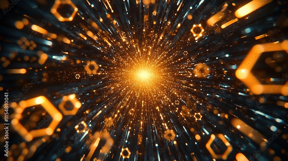 Poster abstract hexagon background with glowing lights and dynamic pattern