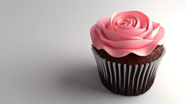 Elegant Pink Rose Cupcake on a Soft White Background