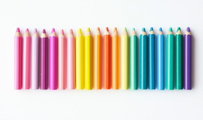 Obraz premium a row of pastel-colored pencils on a white background