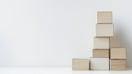 Piles of Wooden Blocks Stacked on White Background for Display