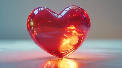 A smooth crimson red 3D-rendered heart with vibrant reflections, glowing softly on a white backdrop