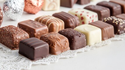 beautiful valentines day chocolates lined up on a table