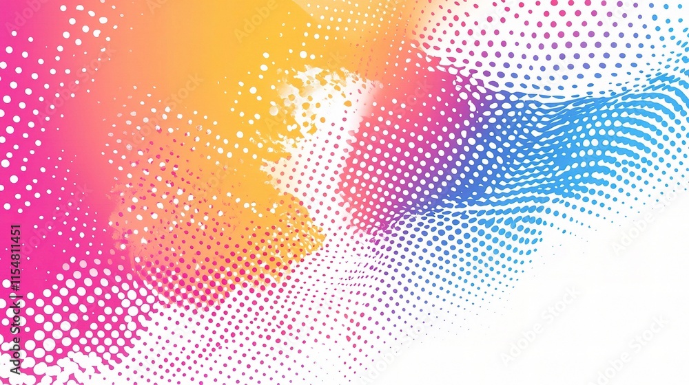 Poster abstract halftone pattern with three vibrant colors on white background