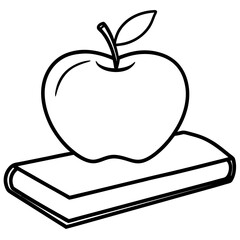 Apple on Book Line Art Vector Illustration