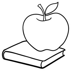 Apple on Book Line Art Vector Illustration