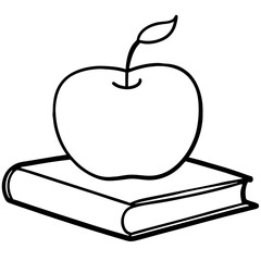 Apple on Book Line Art Vector Illustration