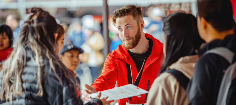 Volunteer Distributing Heart Health Pamphlets at Community Outreach Event