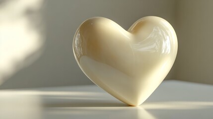 A smooth ivory 3D heart with subtle shadows, placed gently on a white surface 