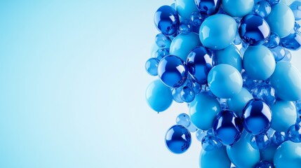 Fototapeta premium 85.Elegant blue balloon banner featuring a bright blue background with a variety of glossy balloons arranged in a cascading effect on the sides, allowing ample central space for adding text or