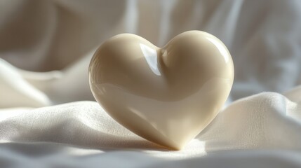Fototapeta premium A smooth ivory 3D heart with subtle shadows, placed gently on a white surface --ar 16:9 --stylize 250 --v 6.1 Job ID: 8941737c-a359-483d-94f9-795932ecb60f