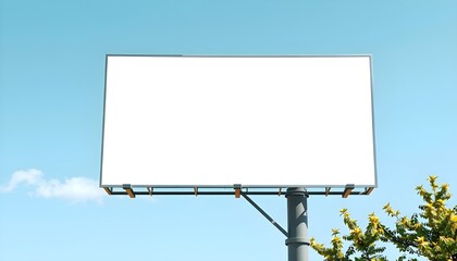 Obraz premium Mockup Large white blank billboard or white promotion poster displayed on the outdoor against the blue sky background. Promotion information for marketing announcements and details 